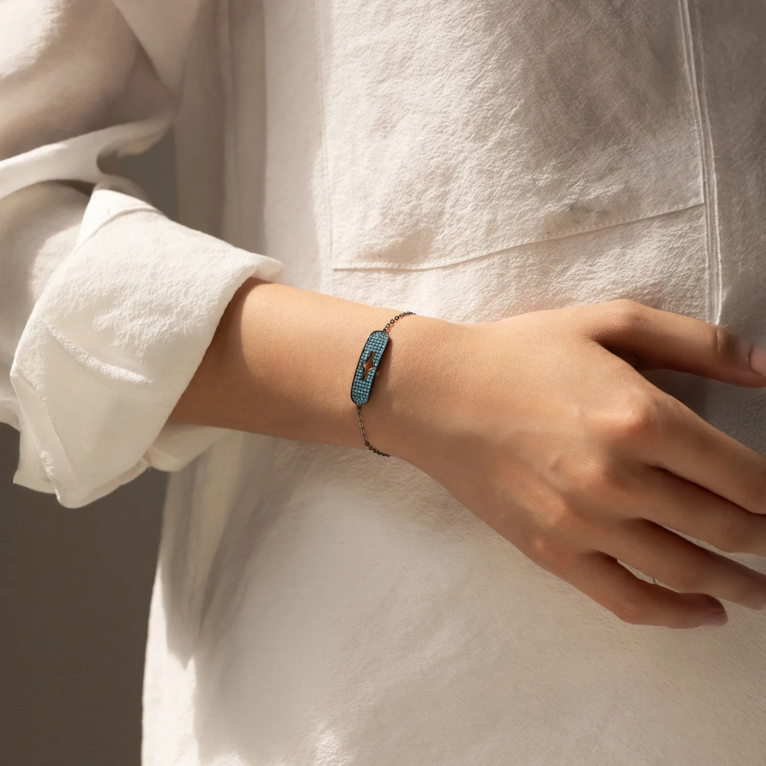 925 Sterling Silver Turquoise Star Bracelet 100100164 - image1