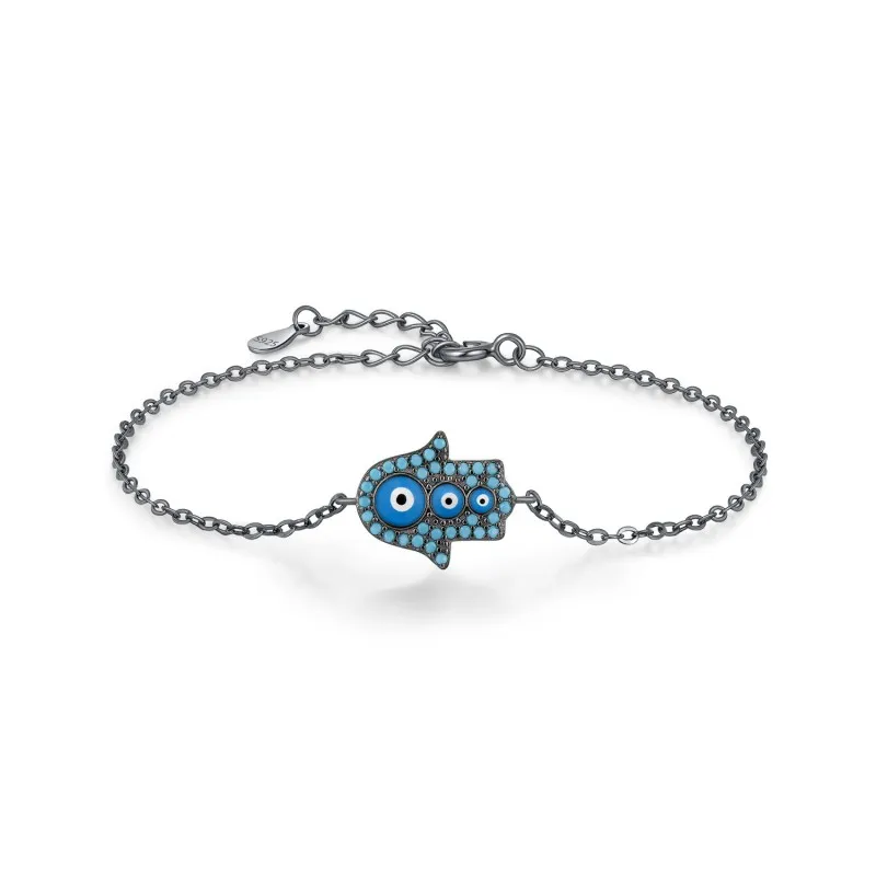 925 Sterling Silver Turquoise Hand Eye Bracelet 100100165