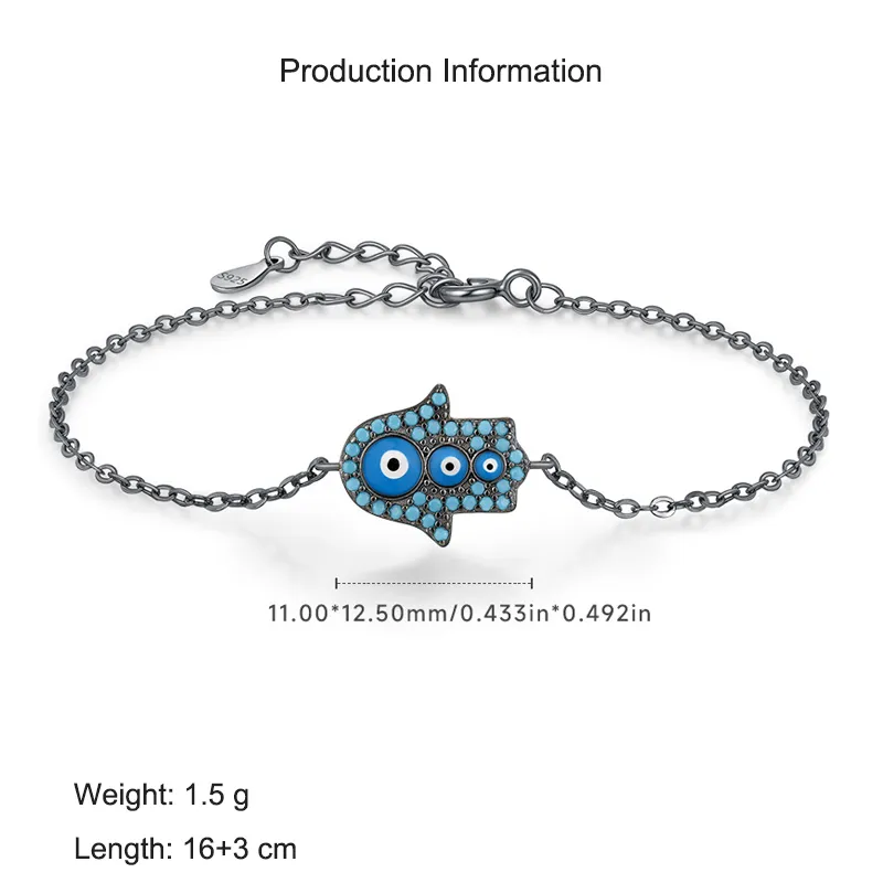 925 Sterling Silver Turquoise Hand Eye Bracelet 100100165 - image2