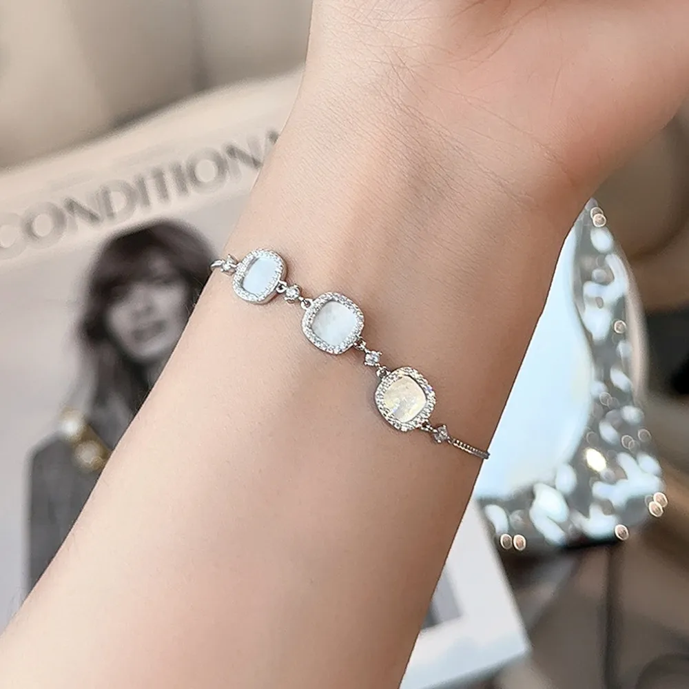 S925 Square Mother-of-Pearl CZ Bracelet 100100172  - image1