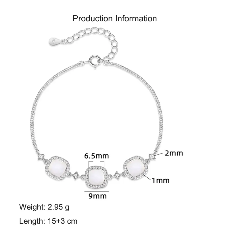 S925 Square Mother-of-Pearl CZ Bracelet 100100172  - image2