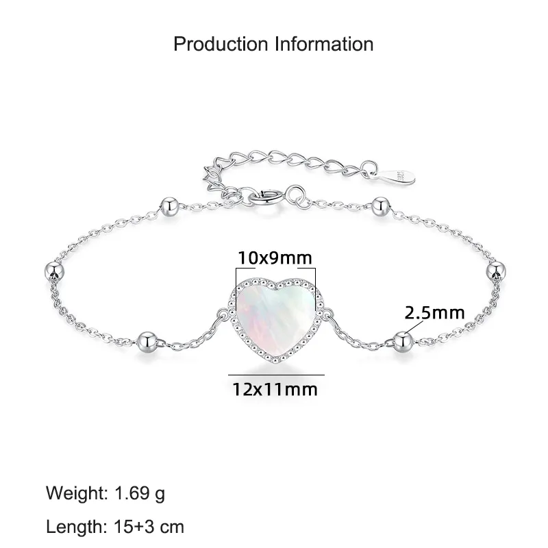 925 Sterling Silver Aurora Heart Mother-of-Pearl Bracelet 100100174 - image2