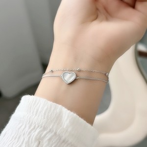 S925 Double Chain Aurora Heart Mother-of-Pearl Bracelet 100100175