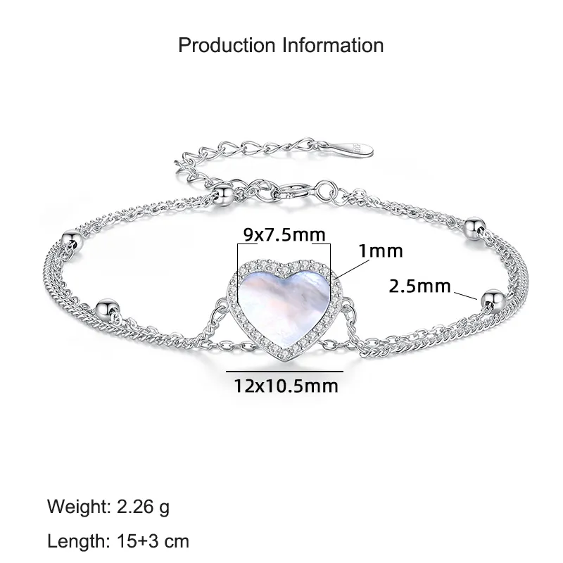S925 Double Chain Aurora Heart Mother-of-Pearl Bracelet 100100175 - image2