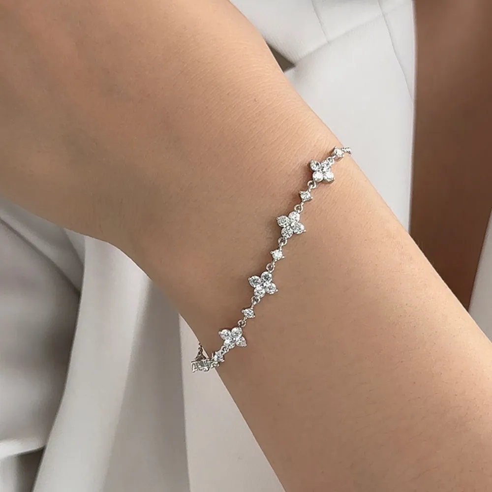 925 Sterling Silver Four-Leaf Clover CZ Bracelet 100100176 - image1