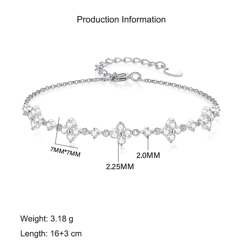 925 Sterling Silver Four-Leaf Clover CZ Bracelet 100100176 - image2