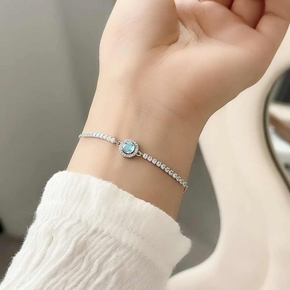925 Sterling Silver Moonstone Sparkling Tennis Bracelet 100100177 - image1