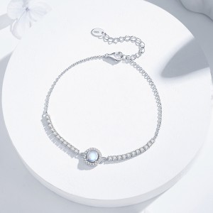 925 Sterling Silver Moonstone Sparkling Tennis Bracelet 100100177