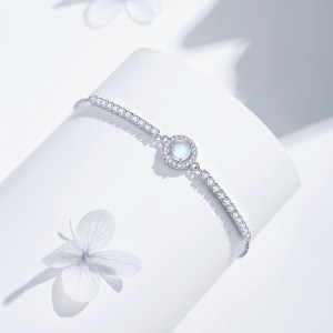 925 Sterling Silver Moonstone Sparkling Tennis Bracelet 100100177
