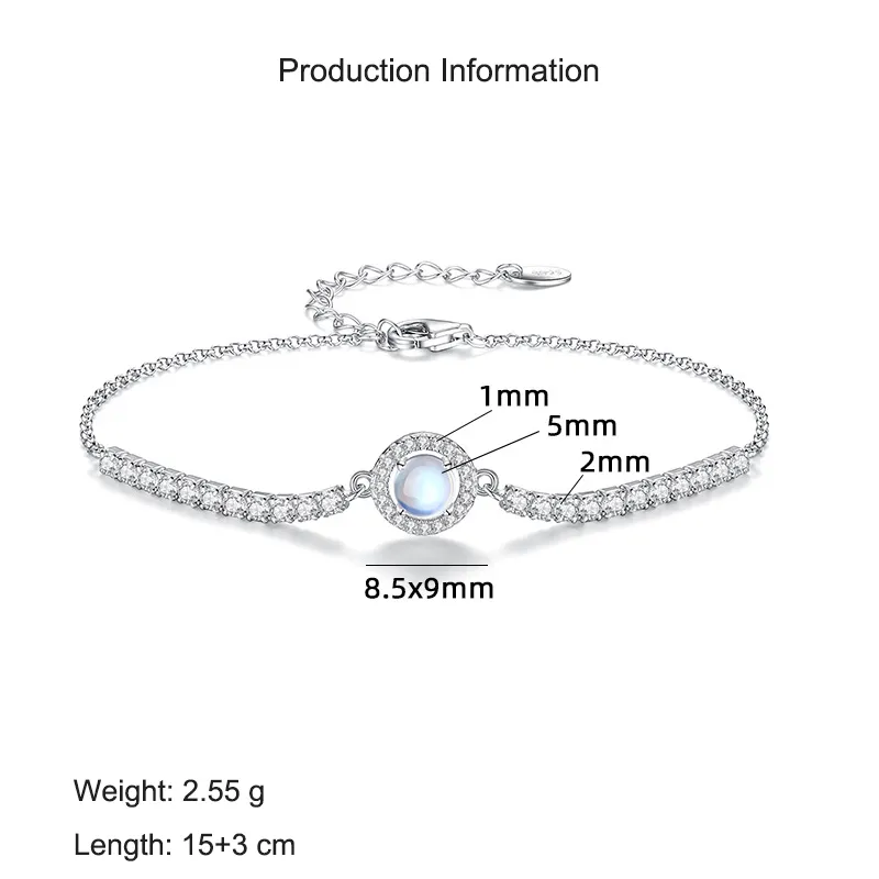 925 Sterling Silver Moonstone Sparkling Tennis Bracelet 100100177 - image2