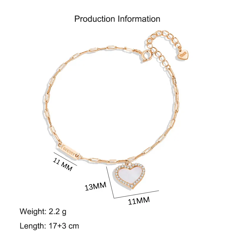 S925 White Mother-of-Pearl Charm Heart Bracelet 100100180 - image2