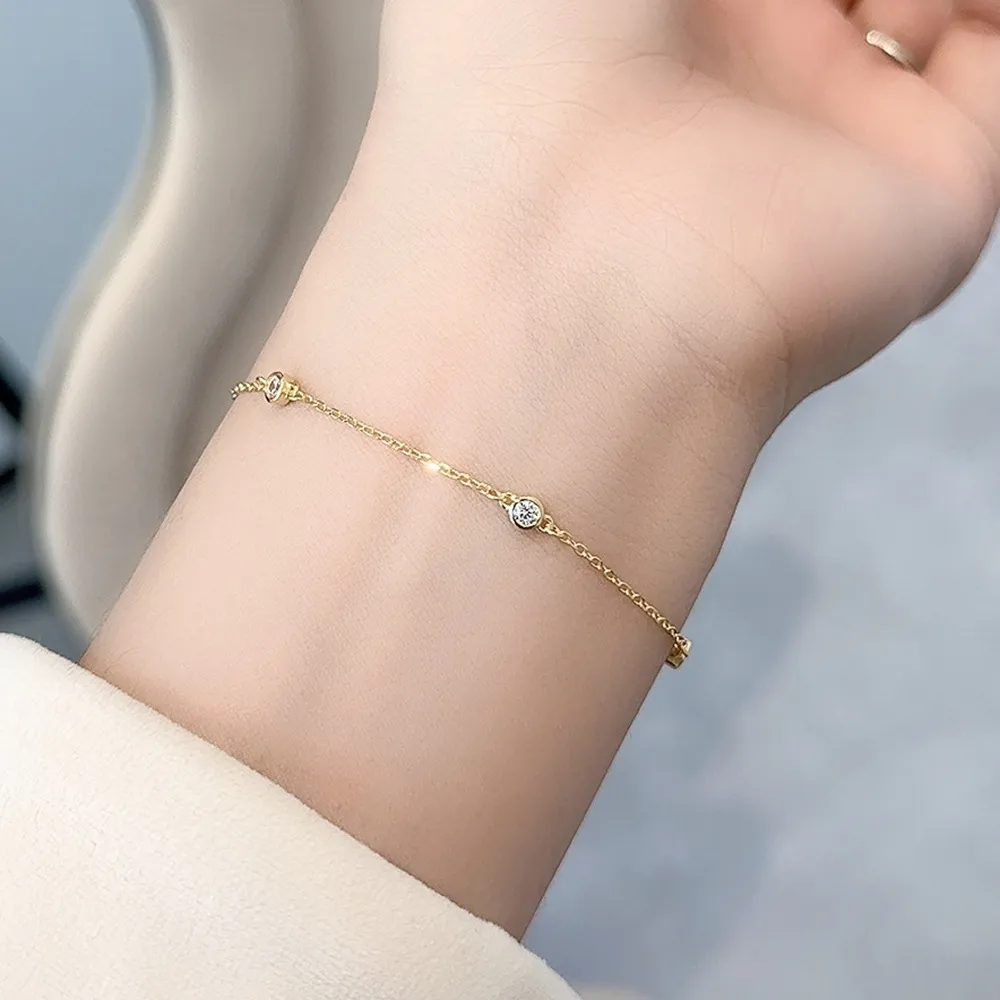 925 Sterling Silver Minimalist Bezel-Set Zircon Bracelet 100100182 - image1