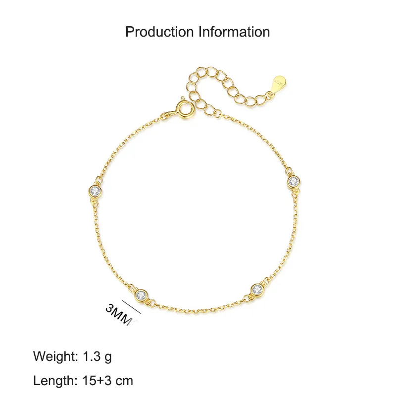 925 Sterling Silver Minimalist Bezel-Set Zircon Bracelet 100100182 - image2
