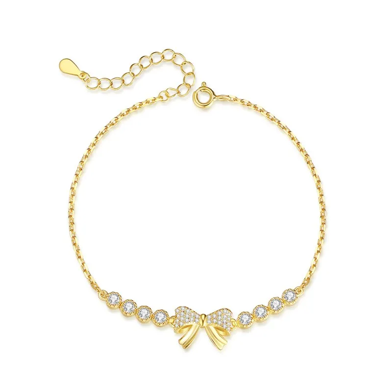 925 Sterling Silver Sparkling Bowknot Bracelet 100100183