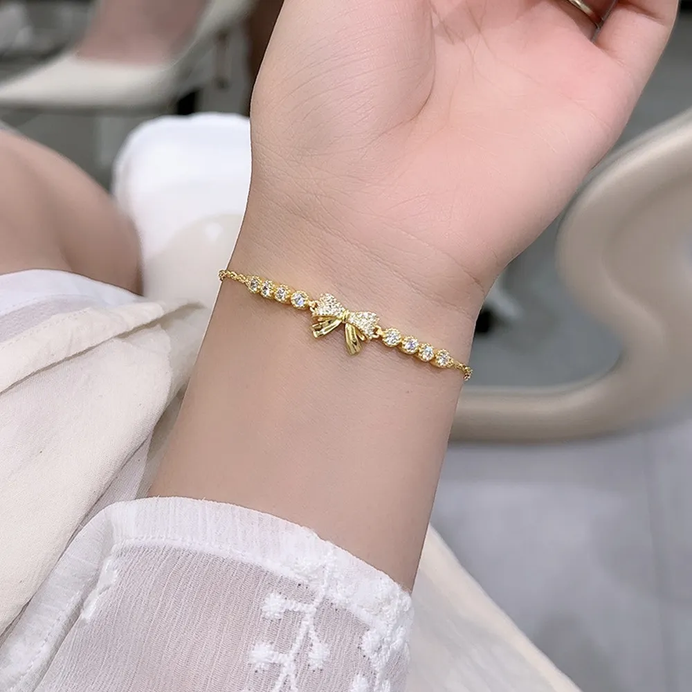 925 Sterling Silver Sparkling Bowknot Bracelet 100100183 - image1