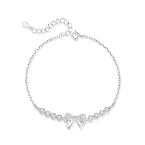 925 Sterling Silver Sparkling Bowknot Bracelet 100100183
