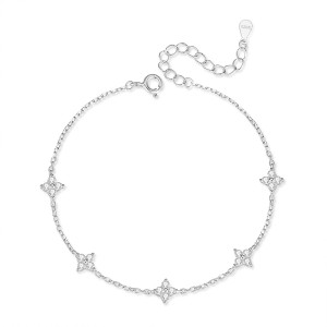 925 Sterling Silver Lucky Clover Link Bracelet 100100184