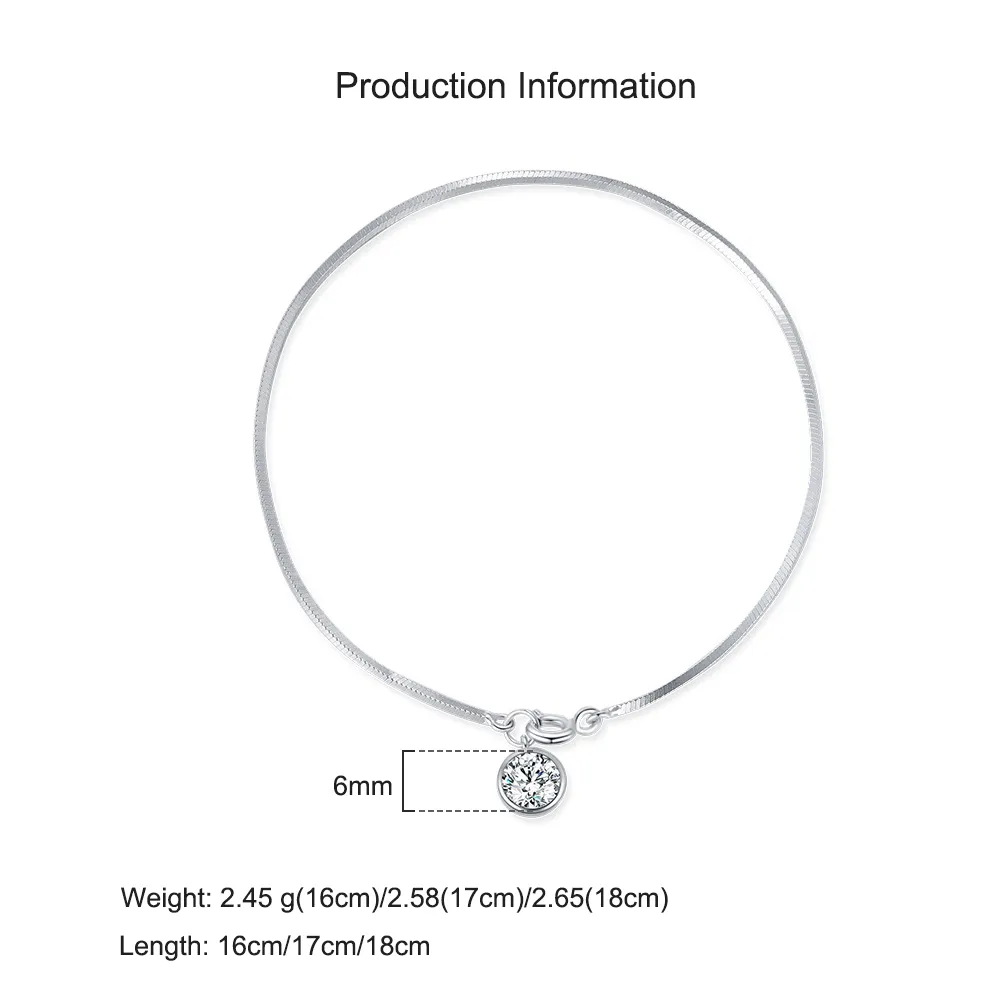 925 Sterling Silver Sleek Snake Chain Solitaire Charm Bracelet 100100185 - image2