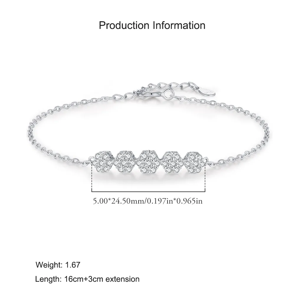 925 Sterling Silver Sparkling Floral Zirconia Bracelet 100100187 - image2