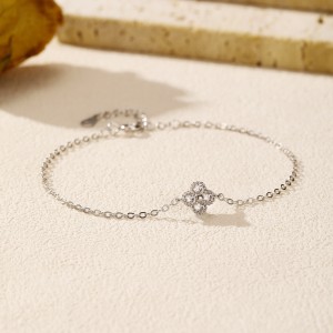 925 Sterling Silver Lucky Zirconia Clover Bracelet 100100189