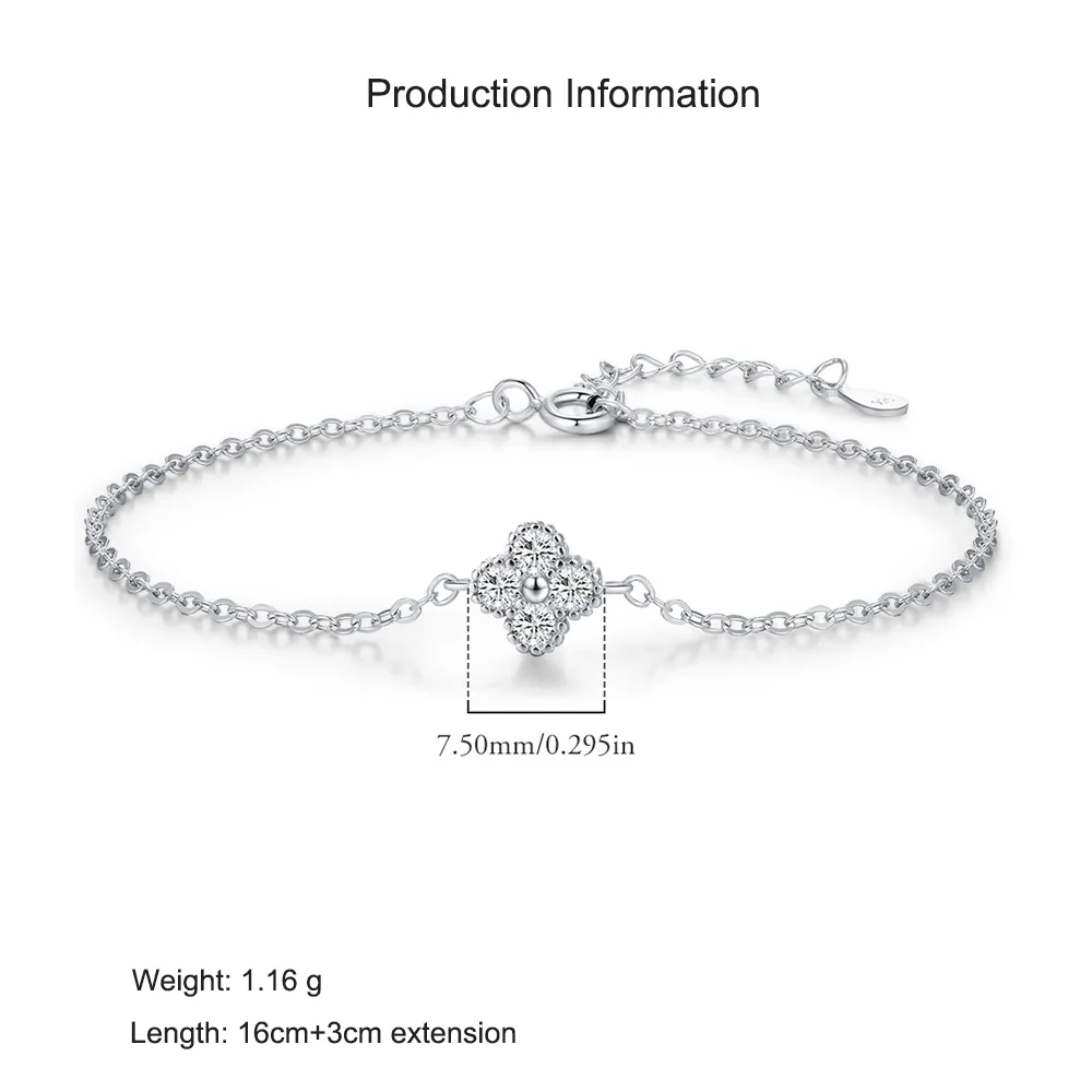 925 Sterling Silver Lucky Zirconia Clover Bracelet 100100189 - image2