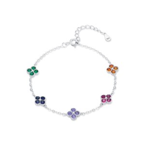 925 Sterling Silver Dopamine Zirconia Lucky Clover Bracelet 100100190