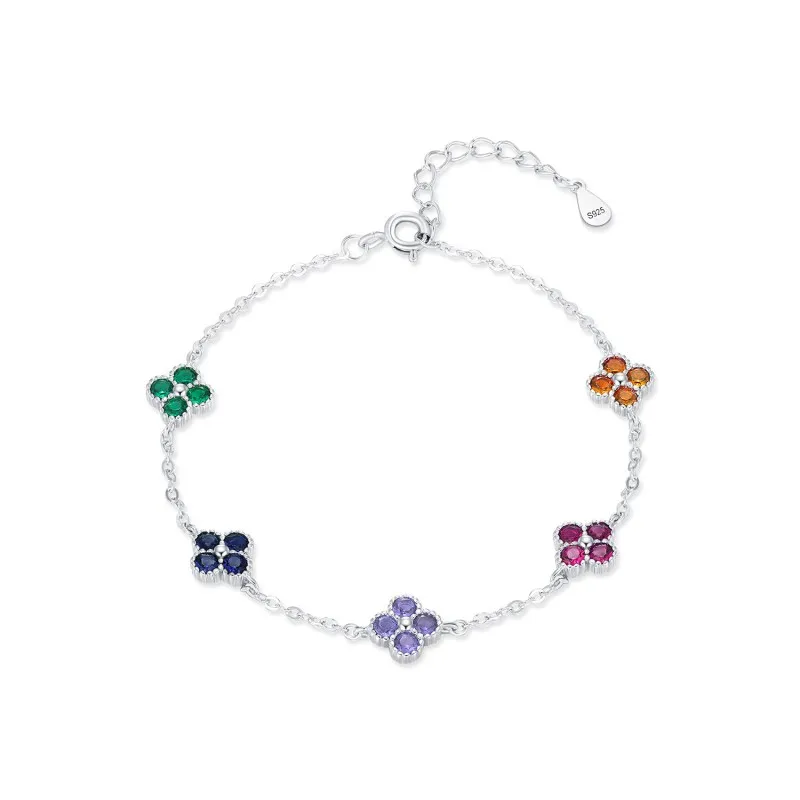 925 Sterling Silver Dopamine Zirconia Lucky Clover Bracelet 100100190