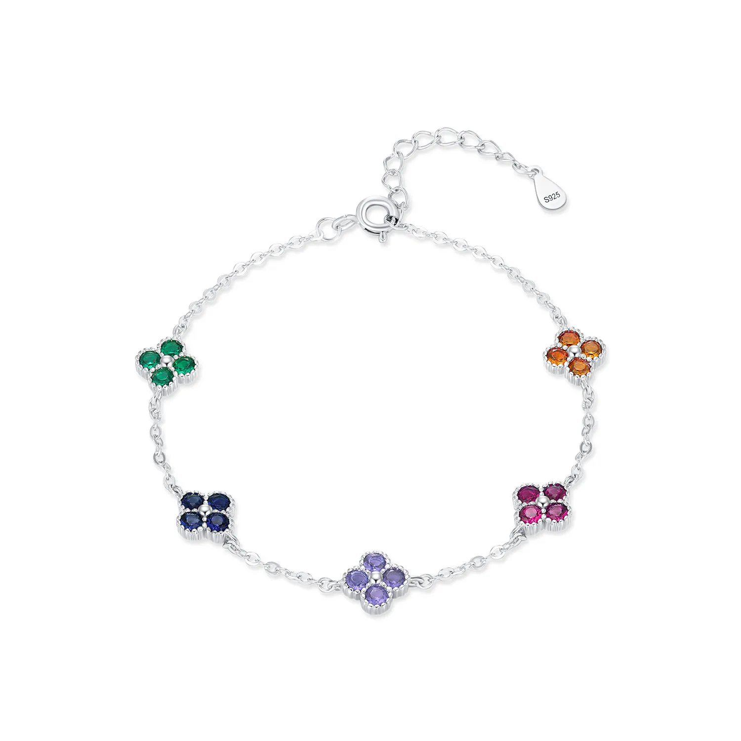 925 Sterling Silver Dopamine Zirconia Lucky Clover Bracelet 100100190
