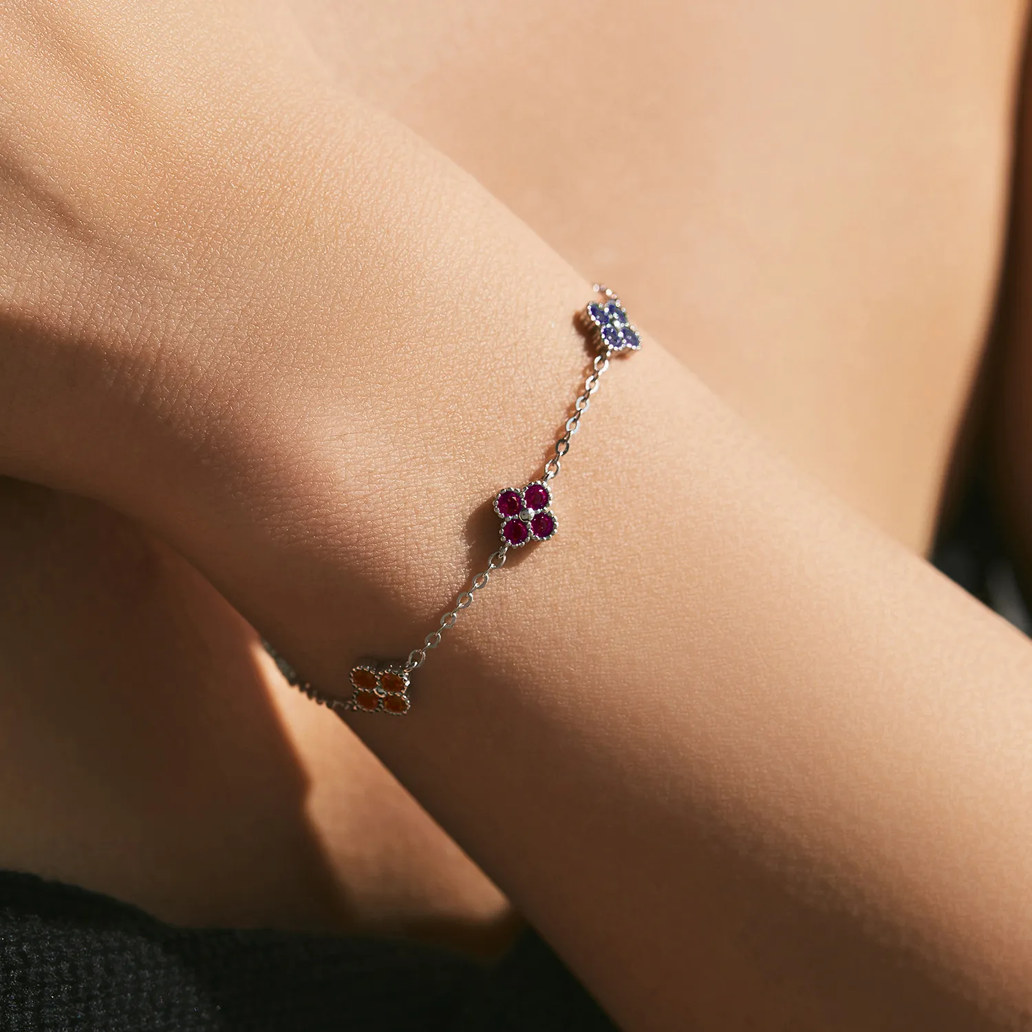 925 Sterling Silver Dopamine Zirconia Lucky Clover Bracelet 100100190 - image1
