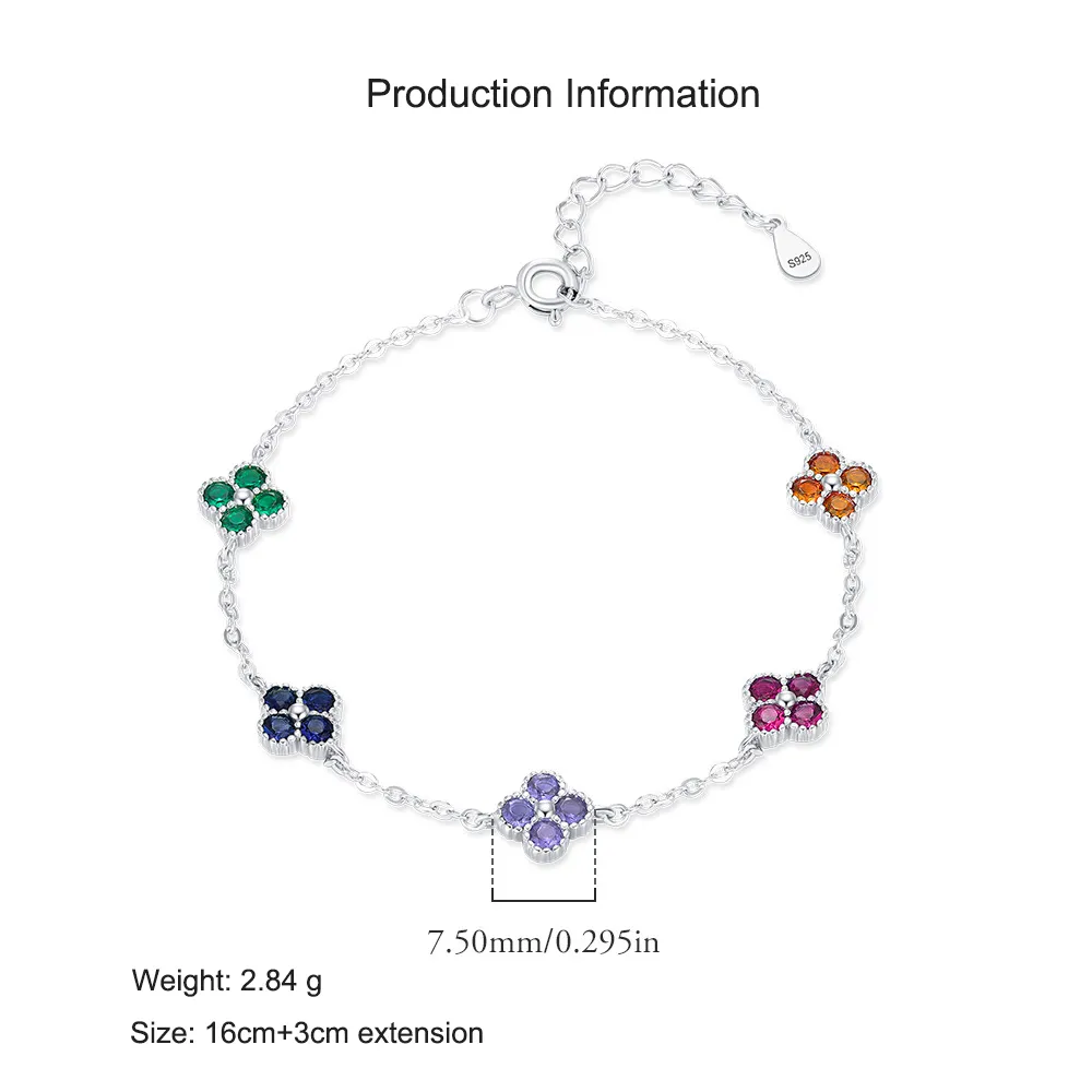 925 Sterling Silver Dopamine Zirconia Lucky Clover Bracelet 100100190 - image2