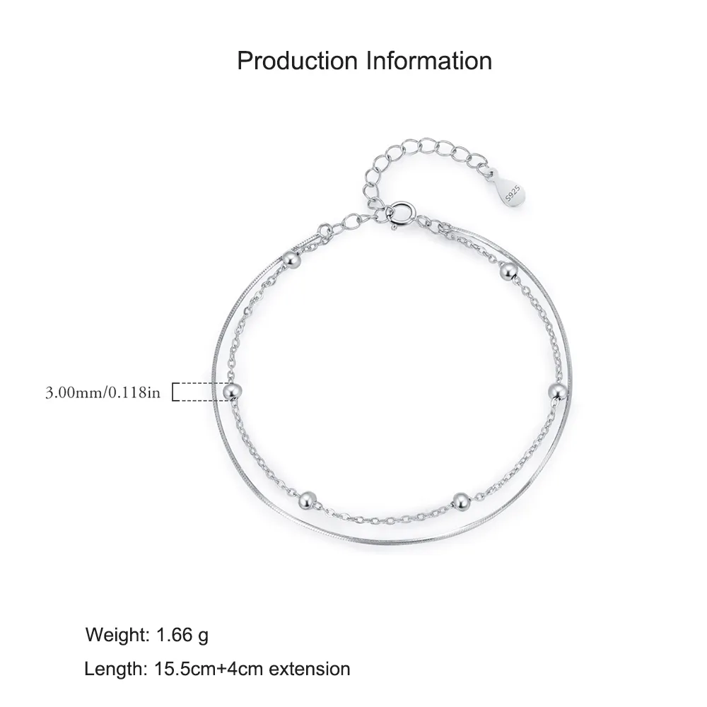 S925 Minimalist Double-Layer Snake Chain Bead Bracelet 100100191 - image2