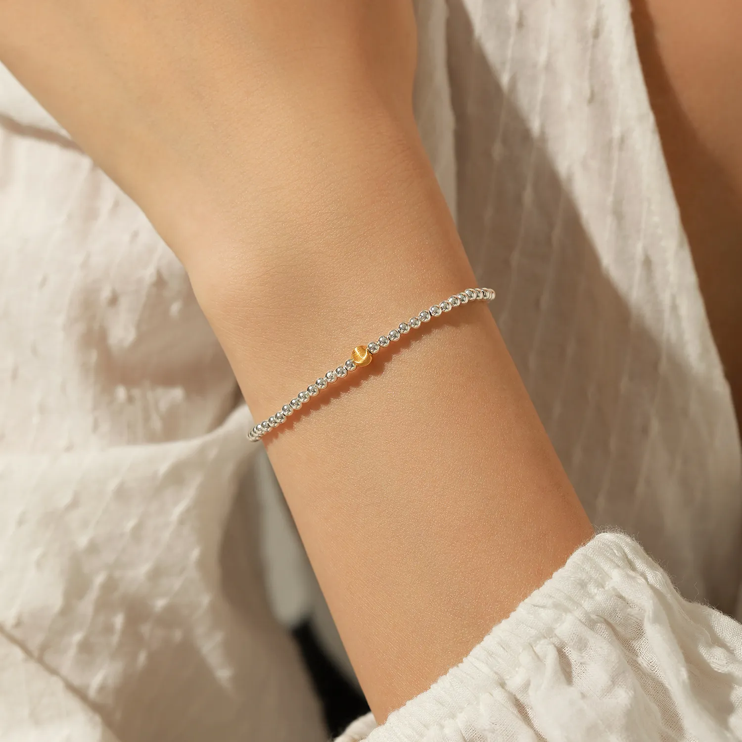925 Sterling Silver Matte Gold Beaded Bracelet 100100192 - image1