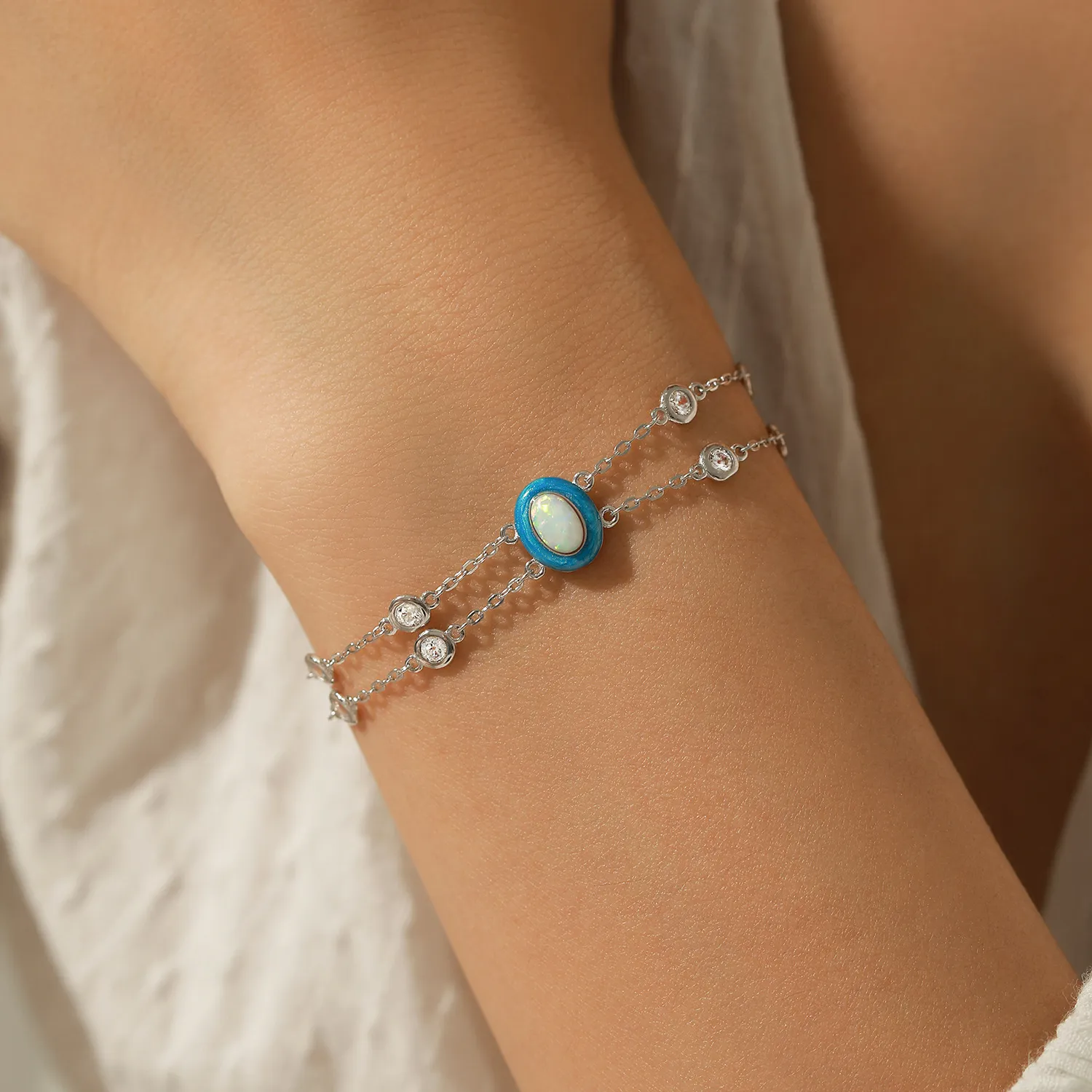 S925 Multi-Layer Gradient Enamel Opal Bracelet 100100193 - image1