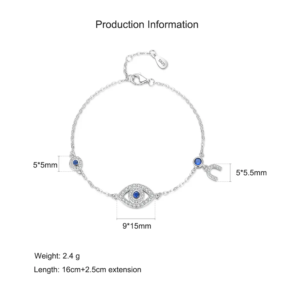 925 Sterling Silver Blue CZ Evil Eye Bracelet 100100194 - image2