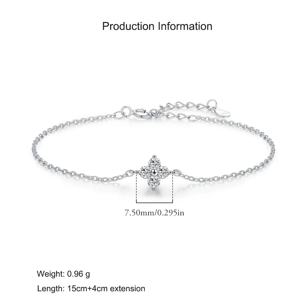925 Sterling Silver Four-Leaf Clover CZ Bracelet 100100195 - image2
