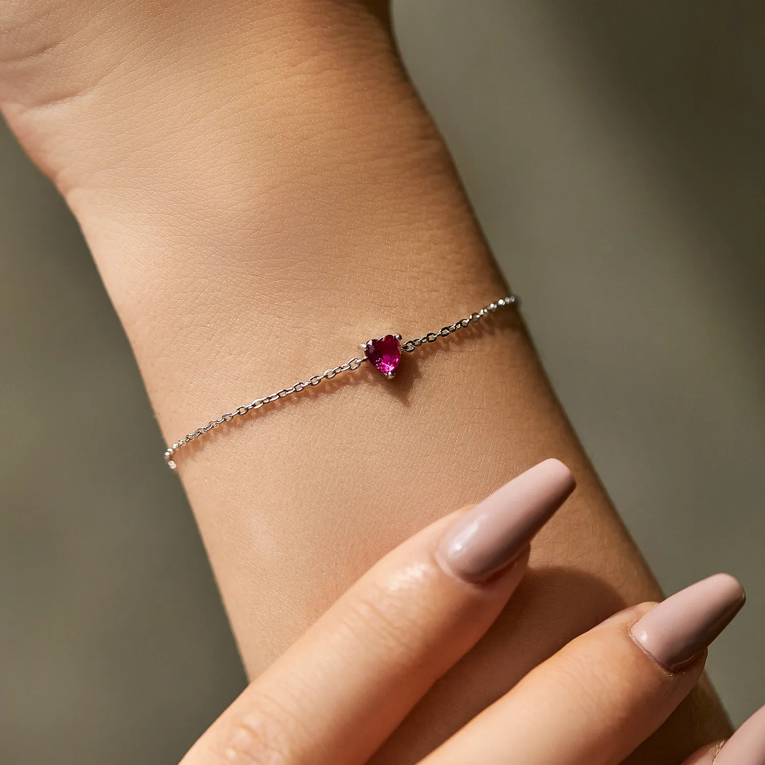 925 Sterling Silver Heart-Shaped Hot Pink CZ Bracelet 100100196 - image1