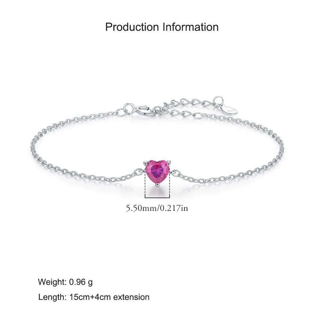 925 Sterling Silver Heart-Shaped Hot Pink CZ Bracelet 100100196 - image2