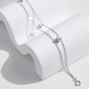 925 Sterling Silver Double-Layer Clover CZ Bracelet 100100200