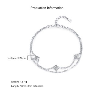 925 Sterling Silver Double-Layer Clover CZ Bracelet 100100200
