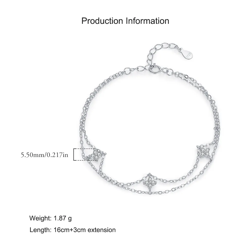 925 Sterling Silver Double-Layer Clover CZ Bracelet 100100200 - image2