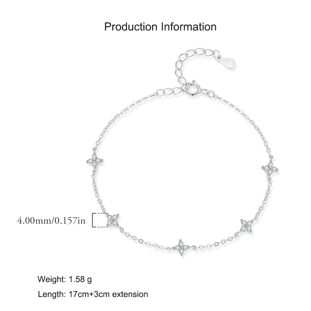 925 Sterling Silver Four-Leaf Clover CZ Bracelet 100100201 - image2