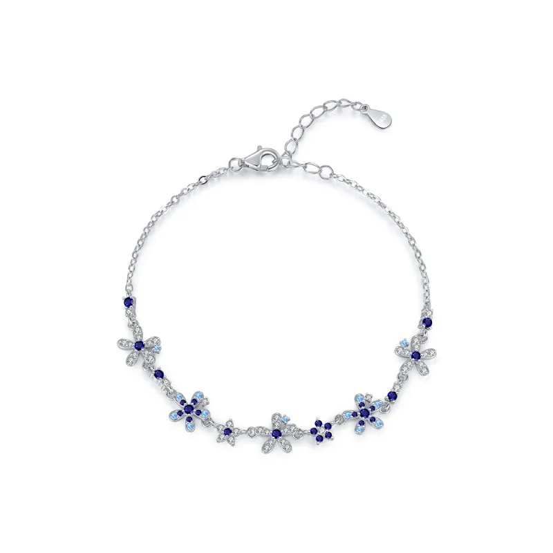 925 Sterling Silver Gradient Blue Zirconia Flower Bracelet 100100202