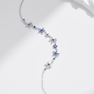 925 Sterling Silver Gradient Blue Zirconia Flower Bracelet 100100202