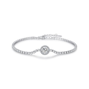925 Sterling Silver Central Halo Zirconia Tennis Bracelet 100100203