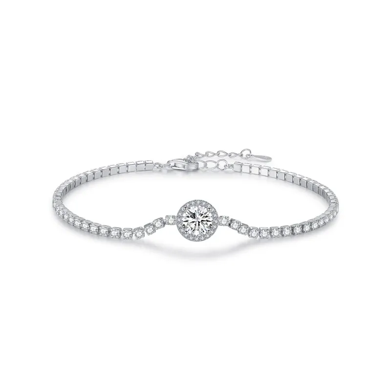 925 Sterling Silver Central Halo Zirconia Tennis Bracelet 100100203