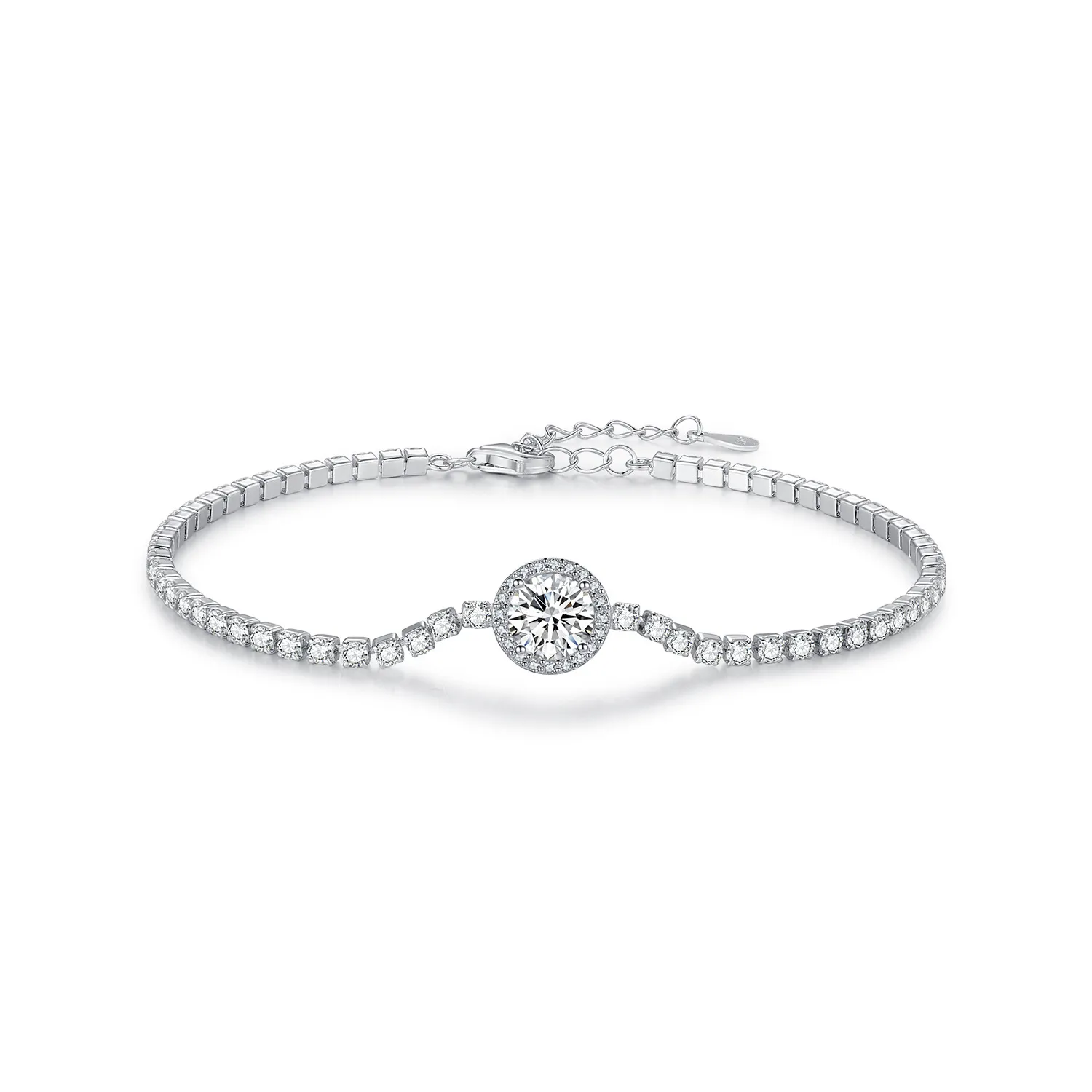 925 Sterling Silver Central Halo Zirconia Tennis Bracelet 100100203