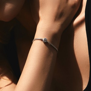 925 Sterling Silver Central Halo Zirconia Tennis Bracelet 100100203