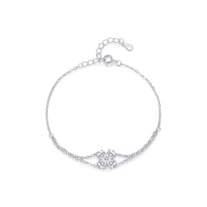 925 Sterling Silver Four-Leaf Clover Heart Bracelet 100100204
