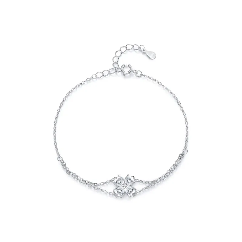 925 Sterling Silver Four-Leaf Clover Heart Bracelet 100100204
