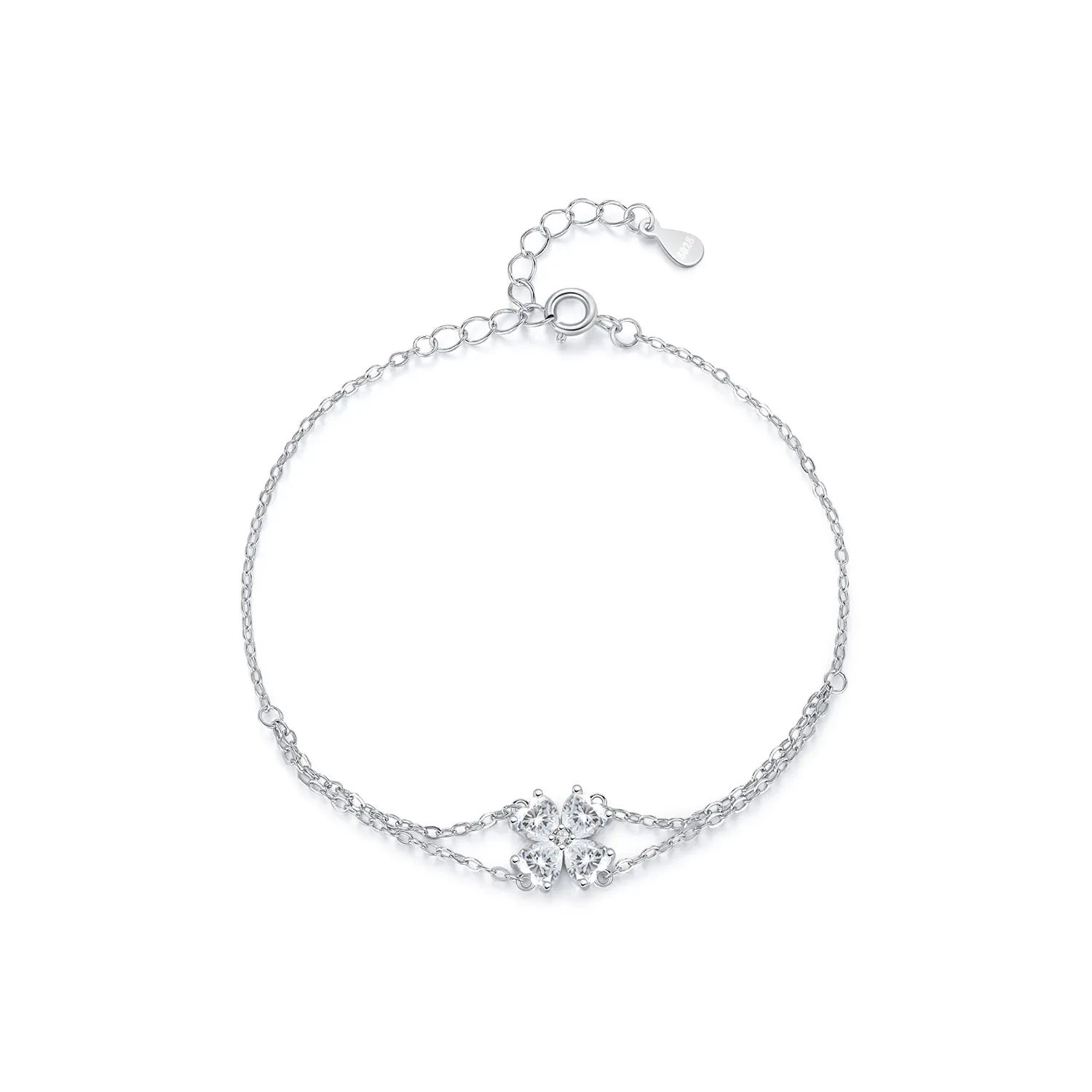 925 Sterling Silver Four-Leaf Clover Heart Bracelet 100100204